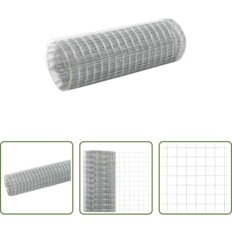 vidaXL Cercado para aves -  Alambrada de gallinero acero galvanizado plateada 10x0,5 m