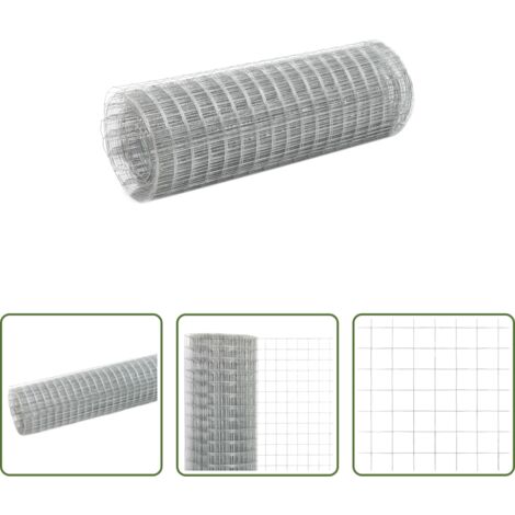 vidaXL Cercado para aves -  Alambrada de gallinero acero galvanizado plateada 25x0,5 m