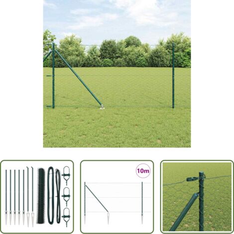 vidaXL Cercas exteriores -  Poste de Valla Verde 10 x 1,4 m (malla de 50 mm) Acero y PVC