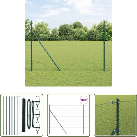 vidaXL Cercas exteriores -  Poste de Valla Verde 10 x 1,6 m (malla de 50 mm) Acero y PVC