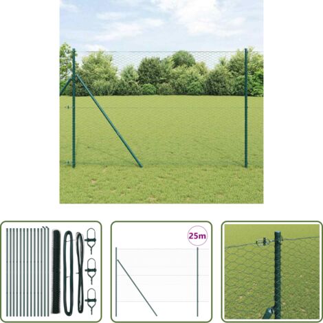 vidaXL Cercas exteriores -  Poste de Valla Verde 25 x 1,6 m (malla de 36 mm) Acero y PVC