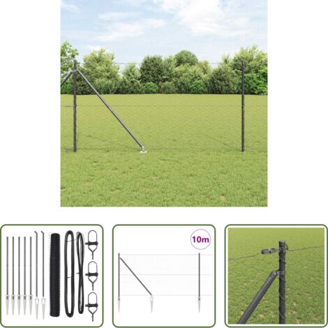 vidaXL Cercas -  Poste de Valla Gris 10 x 1,4 m (malla de 50 mm) Acero y PVC