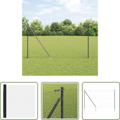 vidaXL Cercas -  Poste de Valla Gris 10 x 1,6 m (malla de 50 mm) Acero y PVC