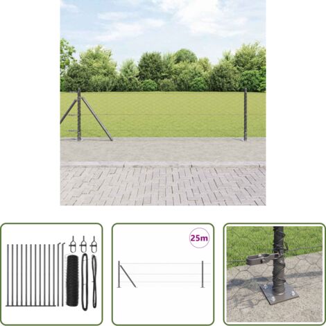 vidaXL Cercas -  Poste de Valla Gris 25 x 0,5 m (malla de 50 mm) Acero