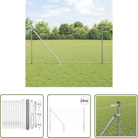 vidaXL Cercas -  Poste de Valla Plateado 25 x 1,2 m (malla de 50 mm) Acero