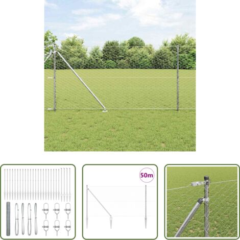 vidaXL Cercas -  Poste de Valla Plateado 50 x 1,2 m (malla de 50 mm) Acero