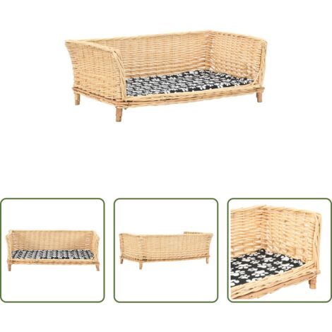vidaXL Cesta para perros con cojín -  Cesta para perros con cojín sauce natural 90x54x35 cm