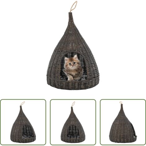 vidaXL Cesta per gatti salice naturale -  Cesta per Gatti Cuscino Grigio 40x60cm Teepee Salice Naturale