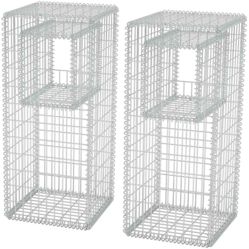 

vidaXL Cesta poste/jardinera de gaviones 2 unidades acero 50x50x120 cm - Plateado