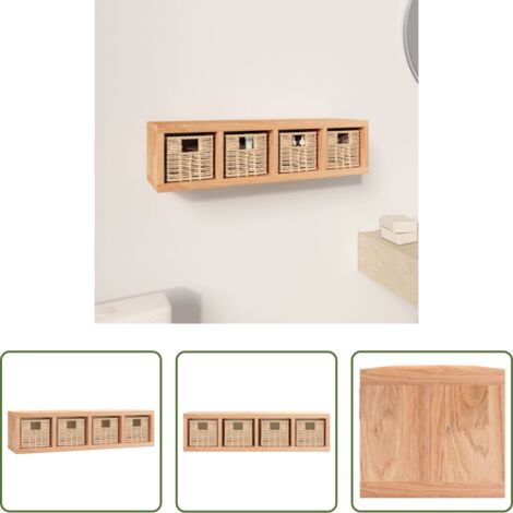 vidaXL Cestas para CD -  Estante de pared con cestas madera maciza nogal 62x18x16 cm