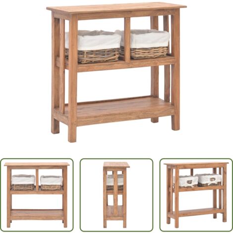vidaXL Cestini in rattan -  Tavolo Consolle in Legno Massello di Mogano 69x28x70 cm