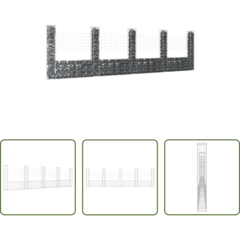 vidaXL Cesto gabbione -  Cesto Gabbione a U con 5 Pali in Ferro 500x20x150 cm