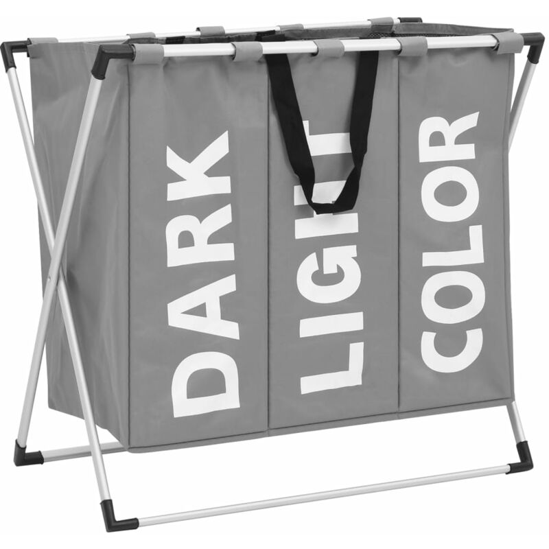 

vidaXL Cesto separador de ropa sucia 3 secciones gris - Gris