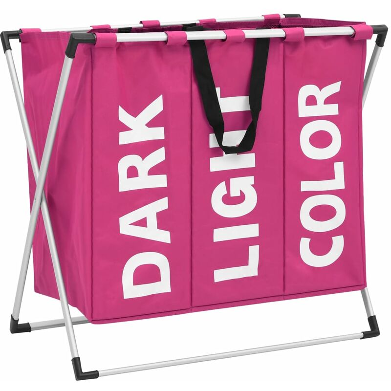 

vidaXL Cesto separador de ropa sucia 3 secciones rosa - Rosa