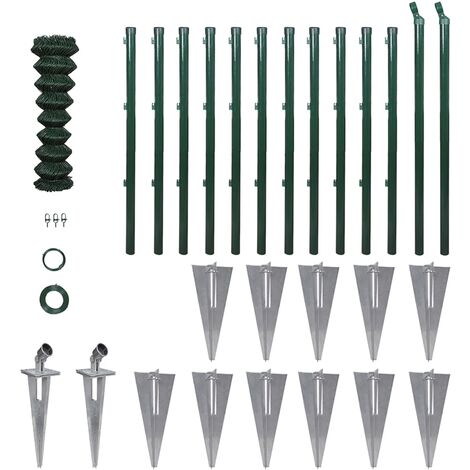 main image of "vidaXL Chain Link Fence with Posts Spike Steel 1,0x15 m - Green"