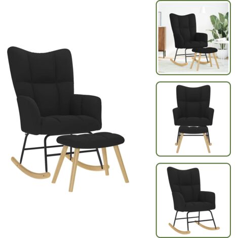 vidaXL Chaise à bascule avec repose-pied Noir Tissu