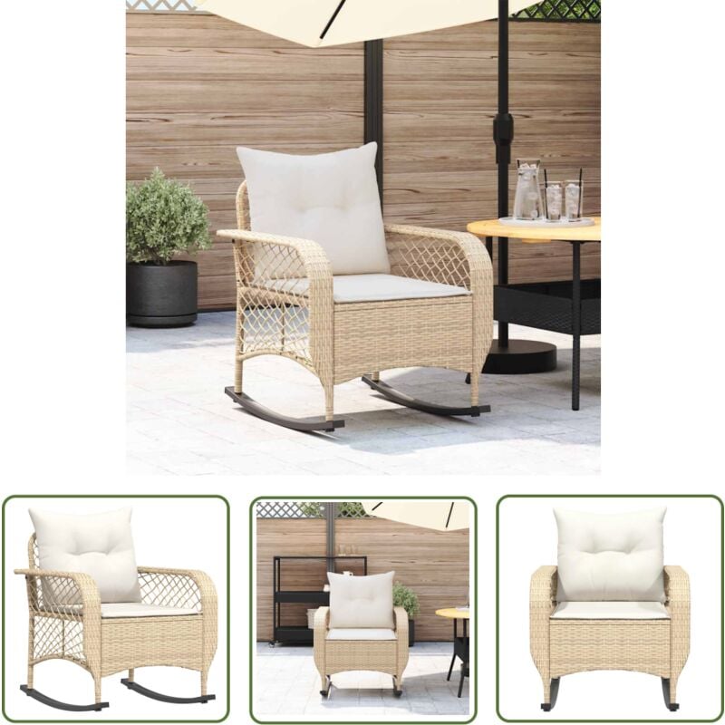 The Living Store - vidaXL Chaise à bascule de jardin avec coussins beige résine tressée