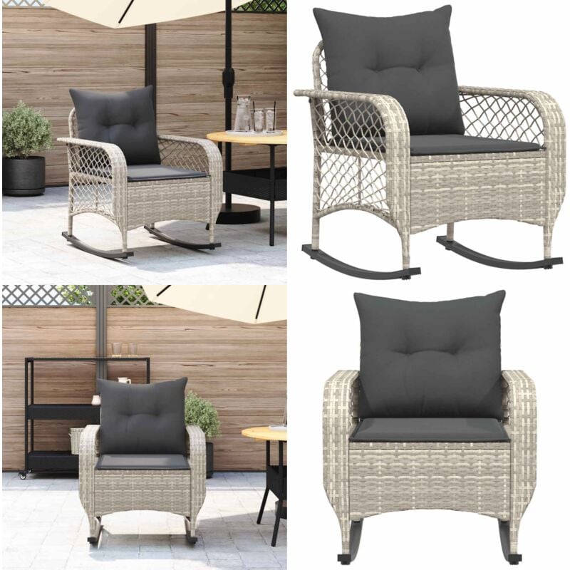 Chaise à bascule de jardin avec coussins gris clair poly rotin - Vidaxl