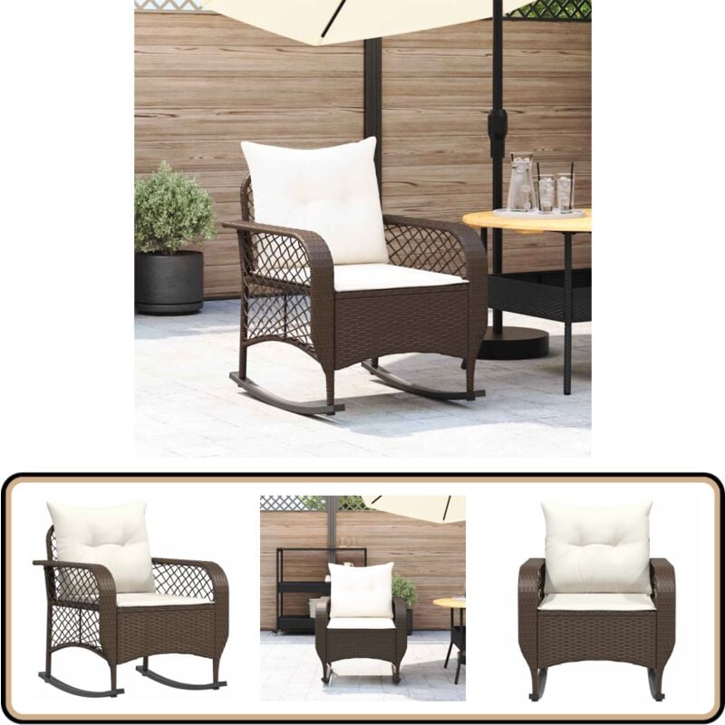 Chaise à bascule de jardin avec coussins marron résine tressée - Vidaxl