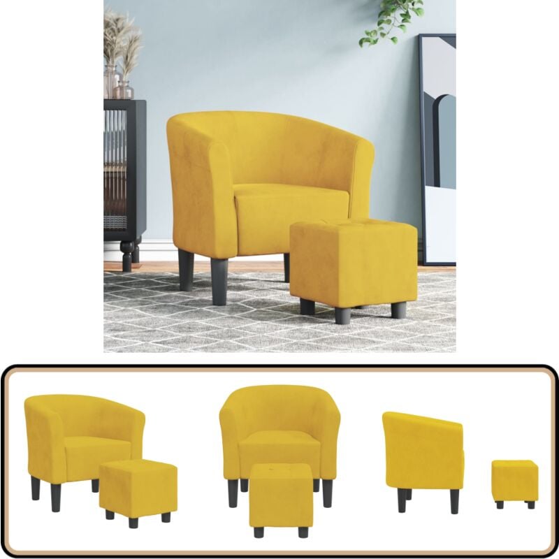 Vidaxl - Chaise cabriolet avec repose-pied jaune velours