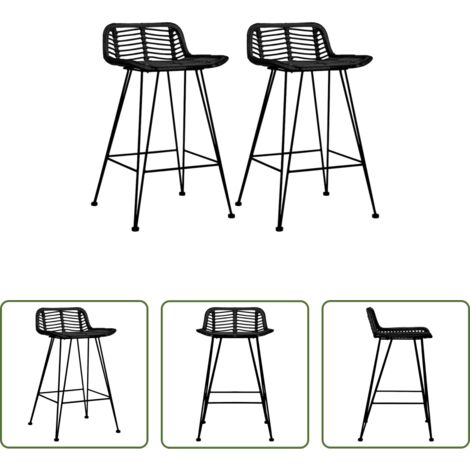 vidaXL Chaise de bar naturelle -  Chaises de bar lot de 2 noir Rotin