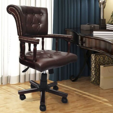 Vidaxl – Chaise de bureau pivotante marron – Tissu mélange cuir – Hauteur d'assise réglable 44-52 cm – Dimensions 62 x 50 x 96-104 cm