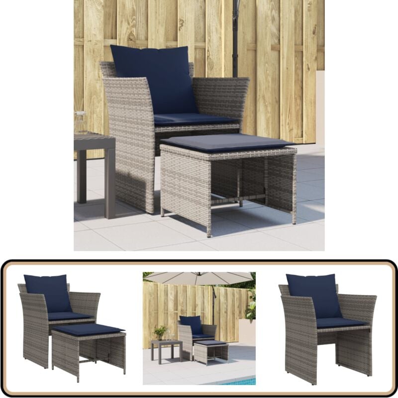 Vidaxl - Chaise de jardin avec tabouret gris résine tressée