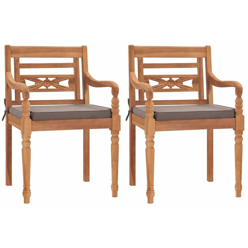 Chaises Batavia lot de 2 avec coussins gris foncé Bois de teck vidaXL