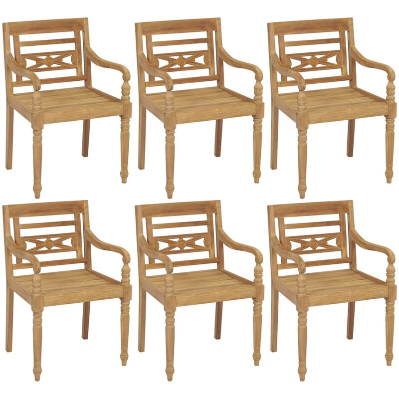 Chaises Batavia lot de 6 Bois de teck solide Vidaxl