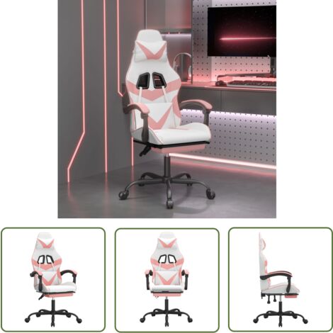 vidaXL Chaise de jeu pivotante et repose-pied Blanc et rose Similicuir
