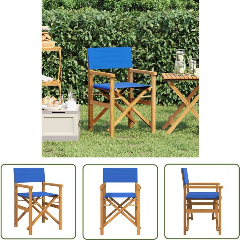The Living Store - vidaXL Chaise de metteur en scène pliante bleu bois teck massif
