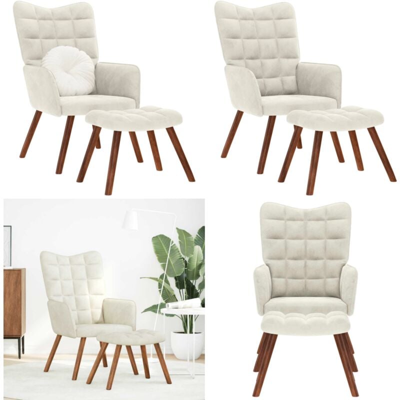 Vidaxl - Chaise de relaxation avec tabouret crème velours