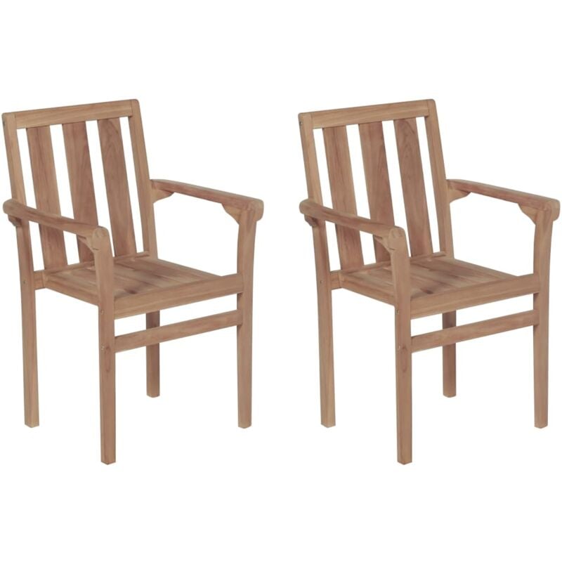 Chaises empilables de jardin lot de 2 Bois de teck solide Vidaxl