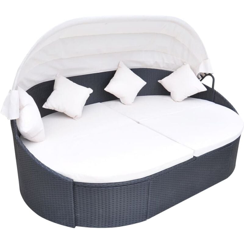 Vidaxl - Chaise longue de jardin avec auvent Résine tressée Noir