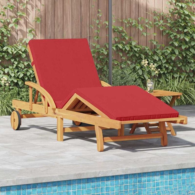 Vidaxl - Chaise Longue Pliante avec Roues & Coussin Rouge Bois Massif Acacia