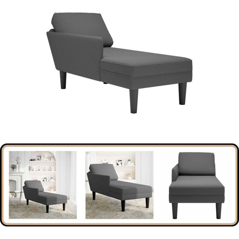 Vidaxl - Chaise longue avec coussin gris foncé tissu en velours côtelé