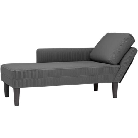 vidaXL Chaise longue avec coussin gris foncé tissu en velours côtelé
