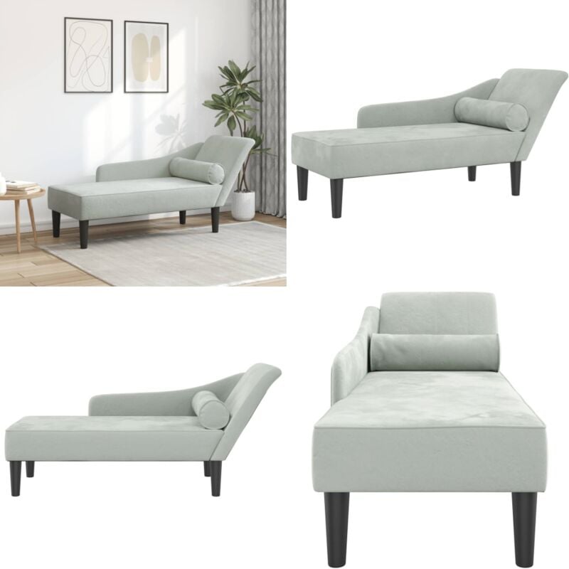 vidaXL Chaise longue avec coussins gris clair velours