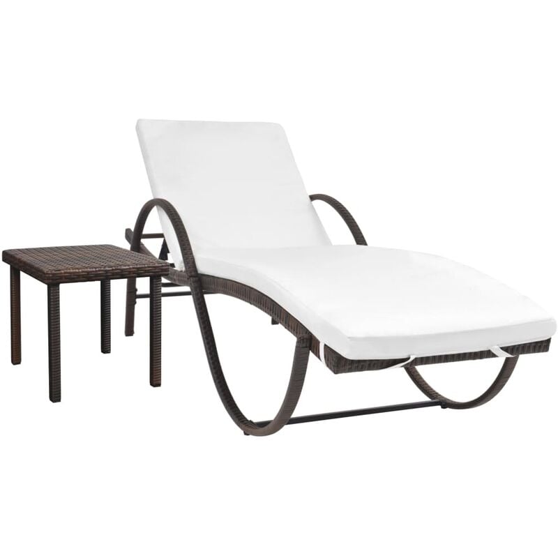 Vidaxl - Chaise longue avec coussin et table Résine tressée Marron