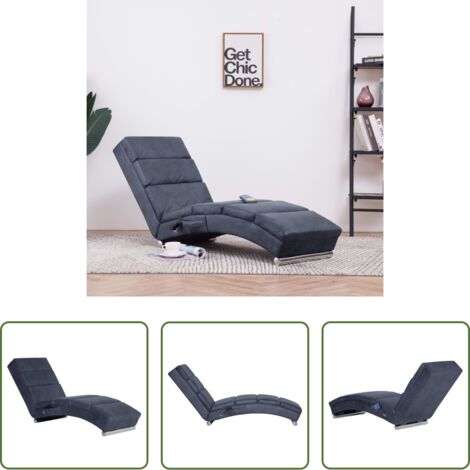 vidaXL Chaise longue de masaje -  Diván de masaje de piel de ante artificial gris
