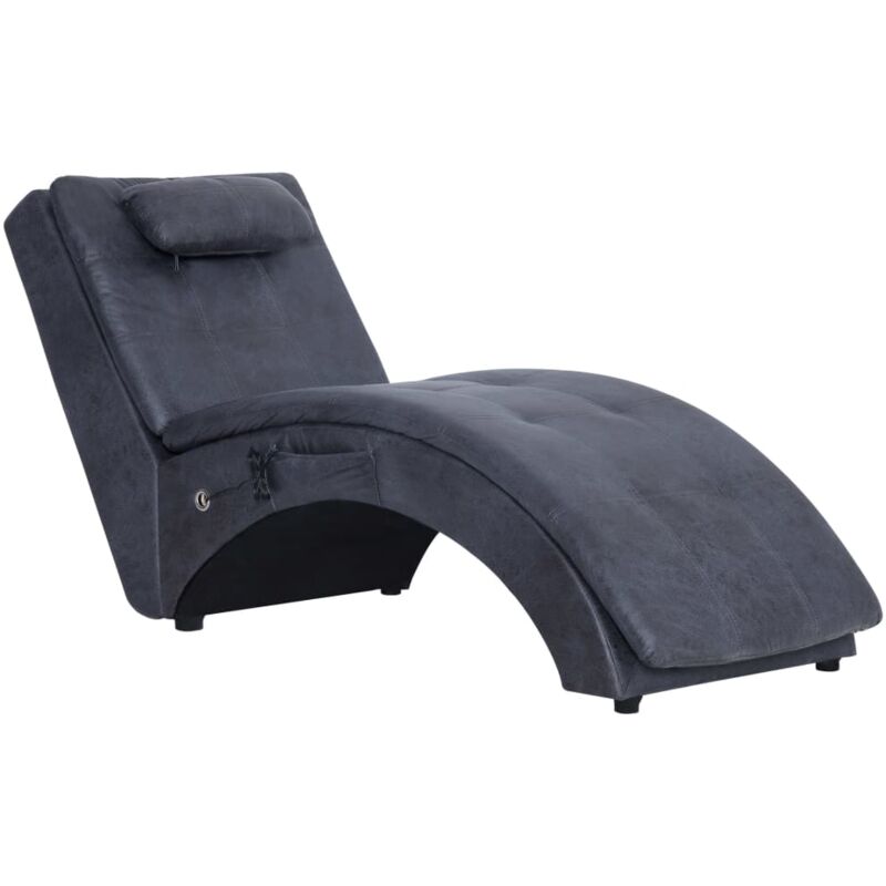 Vidaxl - Chaise longue de massage avec oreiller Gris Similicuir daim
