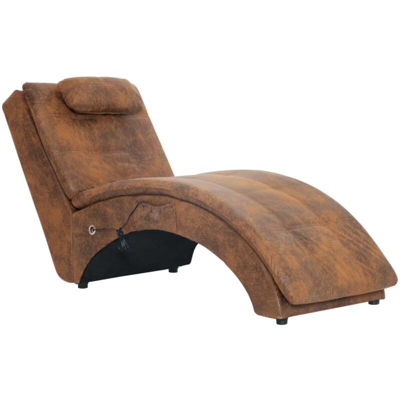 vidaXL Chaise longue de massage avec oreiller Marron Similicuir daim