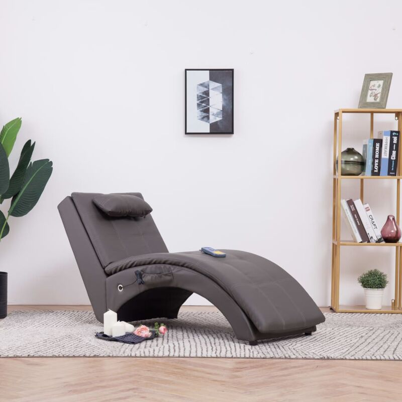 Vidaxl - Chaise longue de massage avec oreiller Gris Similicuir