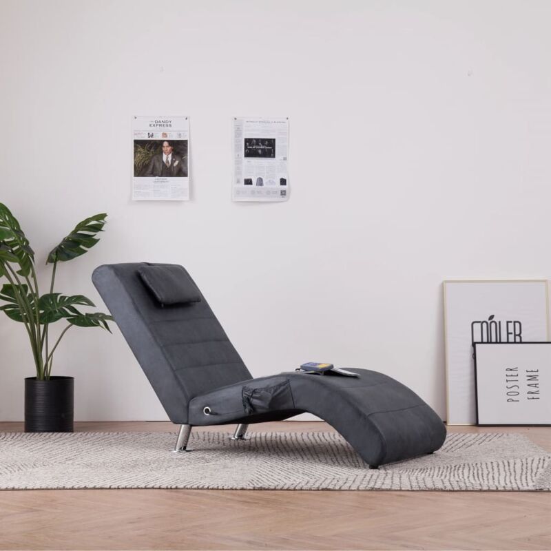 VIDAXL Chaise longue de massage avec oreiller gris similicuir daim