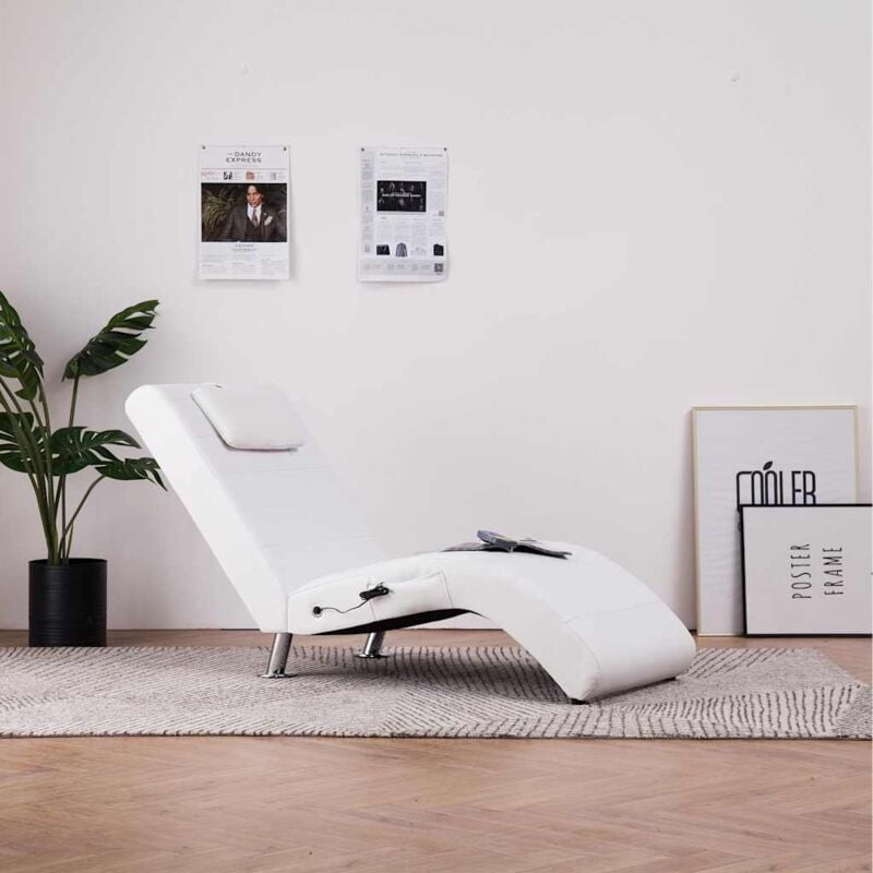 Vidaxl - Chaise longue de massage avec oreiller Blanc Similicuir