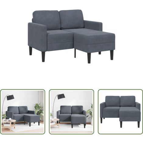 vidaXL Chaise longue -  Divano 2 Posti con Chaise a L Grigio scuro 125 cm in Velluto