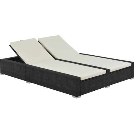 Vidaxl – Chaise longue double en résine tressée noire – Dossier réglable – Coussins amovibles – Dimensions 202 x 145 x 80 cm – Confort optimal
