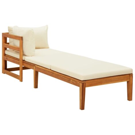 Vidaxl – Chaise longue en bois d'acacia massif avec accoudoir – Coussin épais blanc crème – Dimensions 202 x 66 x 60 cm – Confort optimal pour extérieur