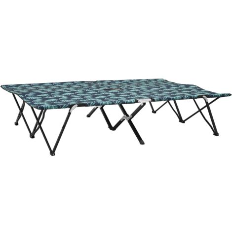 Vidaxl – Chaise longue pliable 2 places – Acier enduit de poudre – Tissu polyester 600D résistant à l'eau – Capacité 240 kg – Motif de feuilles