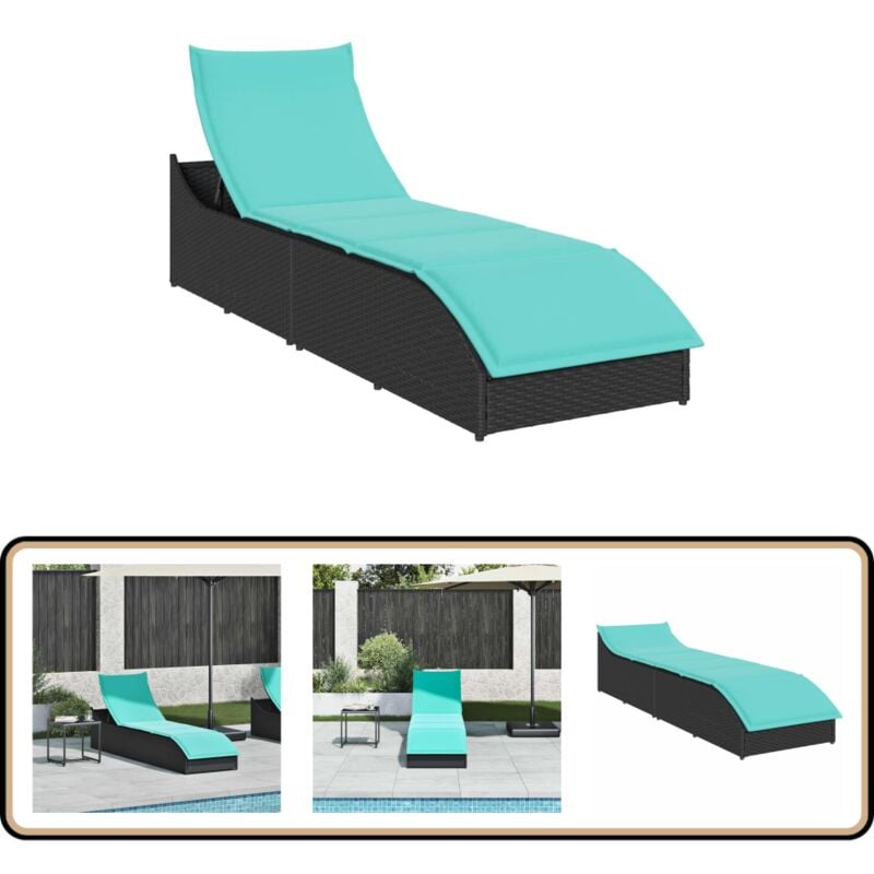 vidaXL Chaise longue pliante coussin et rangement noir résine tressée